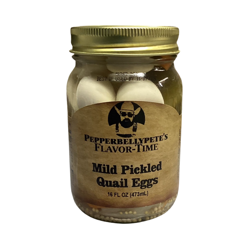 Pepper Belly Pete's Mild Pickled Quail Eggs